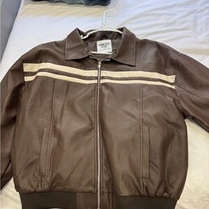 Princess Polly Brown Bomber Jacket with Cream Stripes